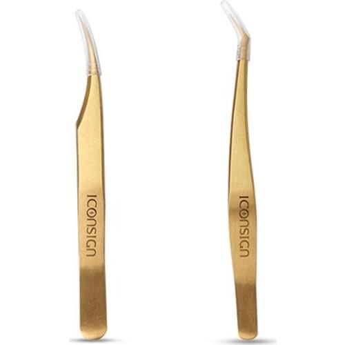 Ultra Precision Volume Lash Tweezer Golden Feather and Dolphin Tweezers for Eyelash Extension Makeup in Brown Leather Packing