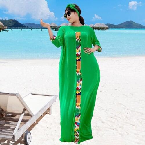 Breathable African Print Dresses For Women Latest Plus Size Clothing Round Collar Half Bat Sleeve Loose Casual Dress Elegant