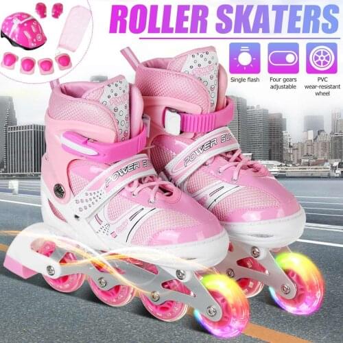 Professional Kids Inline Skates Children Adjustable Skates Roller Skates Boys Girls Skates Shoes Combo Set Single Flash