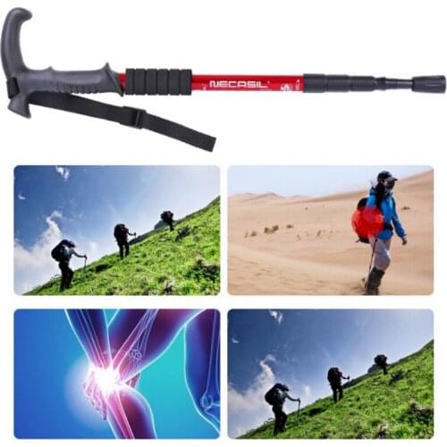 Adjustable Telescopic Aluminum Alloy T-handle Walking Stick Collapsible Trekking Poles Anti Shock Canes For Hiking Mountaineer