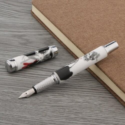 High Quality Chinese Water Ink Lotus Flower Painting Metal Porcelain Medium Nib Fountain Pen