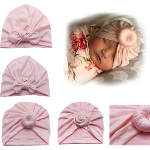 New Designed Pink Cute Baby Hats Milk silk Soft Turban Girl winter Hat India style Kids Newborn Cap for baby girls