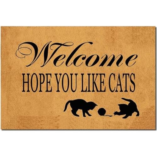 Funny Doormat for Indoor Outdoor - Welcome Hope You Like Cats Funny Front Doormat Entrance Floor Mat Non Slip Mats Indoor Outdoo
