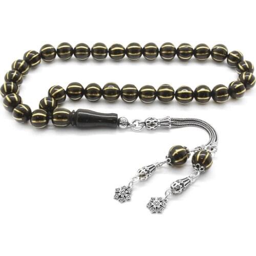 Tesbihane 925 Sterling Silver Tassels Solid Brass 8li Watermelon Splitting Globe Cut Russian Oltu Rosary