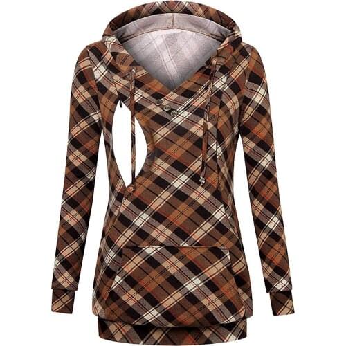 Maternity Long Sleeve Hoodies Plaid Print Hooded Sweatshirt Nursing Clothes Breastfeeding Clothes for Woman Pregnancy Clothes