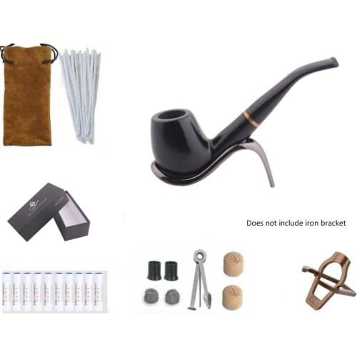 Ebony briar and horn combination smoke pipe holder 9mm activated carbon filter tobacco smoking pipe with tool