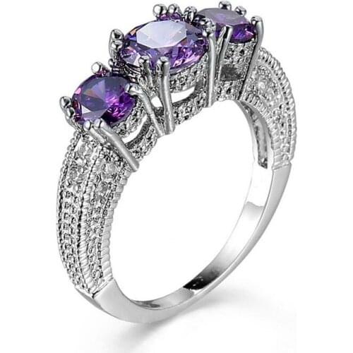 Vintage choucong Classic Jewelry 10KT White Gold Filled GF Three Stone Multi Round 5A Cubic Zirconia Wedding Band Ring Gift