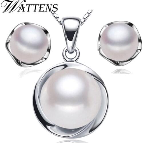 WATTENS Hot Selling 100% Freshwater Pearl Jewelry Set For Women Pendant Necklace and Earrings Set , Pearl Set with gift box