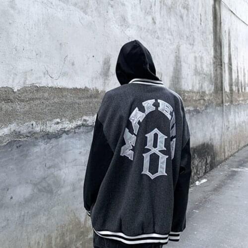 Women Clothes Hip Hop Baseball Black Jacket Coat Streetwear Casual Korean Loose Printing Letter Harajuku Oversized Outerwear