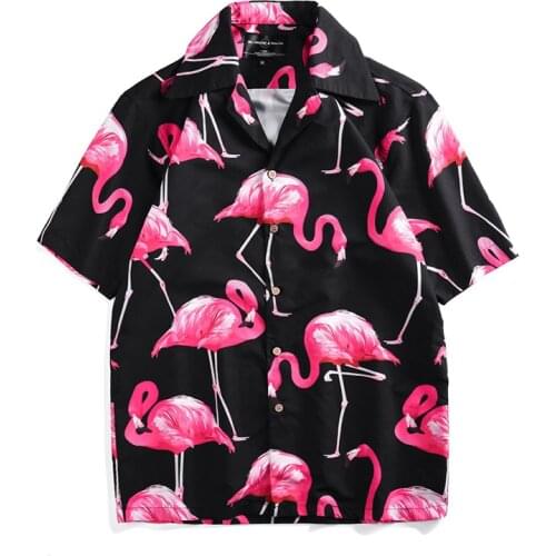 812007 Summer Pink Flamingo Hawaiian Man And Women Shirts Couples Printing Casual Loose Short Sleeve Unisex Leisure Cardigan New