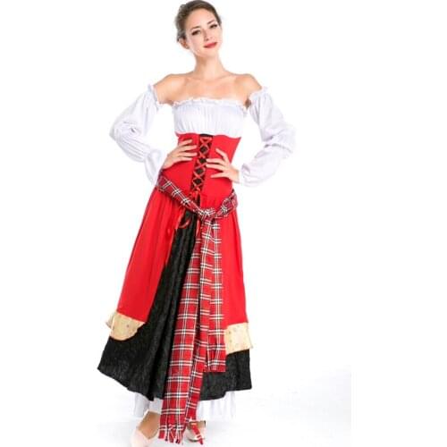Sexy Maid Halloween Cosplay Costume Red Strapless Long Dress Maid Lolita Fancy Dress Beer Girl Maid Costume for Women A158725