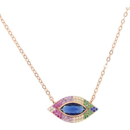 Fashion jewelry mix red blue purple colorful cubic zirconia turkish evil eye elegant women rose gold color top quality necklace