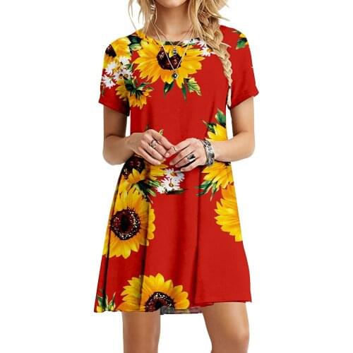 Summer Dresses for Women 2021 Elegant O-neck Floral Print Dress Casual Loose 6XL Robe Short Sleeve Party Women Clothing Femm