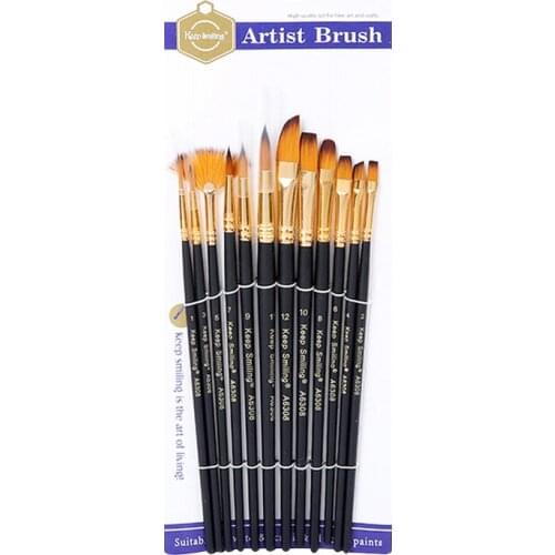 12pcs Watercolor Paint Brushes Set Different Shape Wood Nylon Hair Painting Brush Variety Style for Face Acrylic Oil Painting