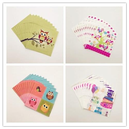 20pcs Cartoon Owl Animal Tissue Disposable Paper Napkin Event Wedding Birthday Party For Kids Baby Girls Boys Party Decoration