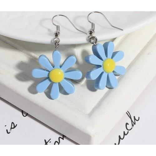 6 Color Resin Flowers Dangle Earrings for Women Fresh Style Candy Color Daisy Earrings Party Jewelry Accessories Gifts
