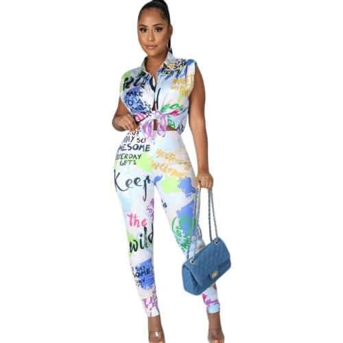 African Clothes For Women 2 Piece Set Sleeveless Shirt Tops And Skinny Pant Suits 2021 Print Elegant Streetwear African Outfits