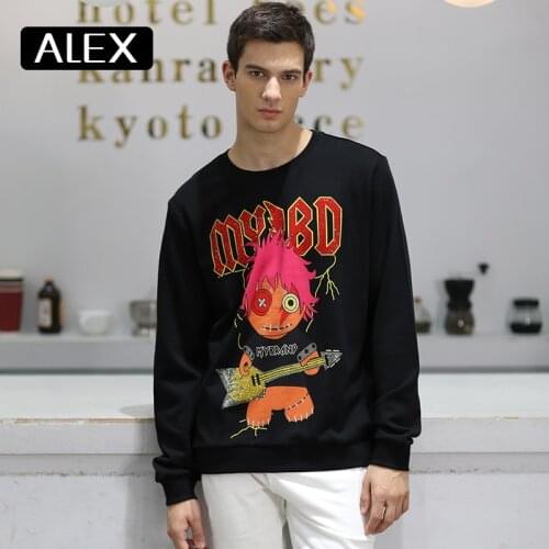 Alex Plein Sweatshirt Men 100% Cotton Cartoon Rhinestones Funny Streetwear One Piece Man Clothing Oversized Leisure Wear Fashion