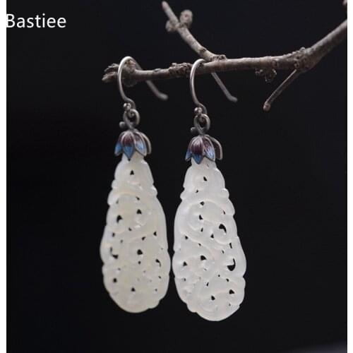 Bastiee Jewelry For Women Silver 925 Jewelry Inlaid Jade Jewelry Dangle Earrings Korean Earrings Long Earrings