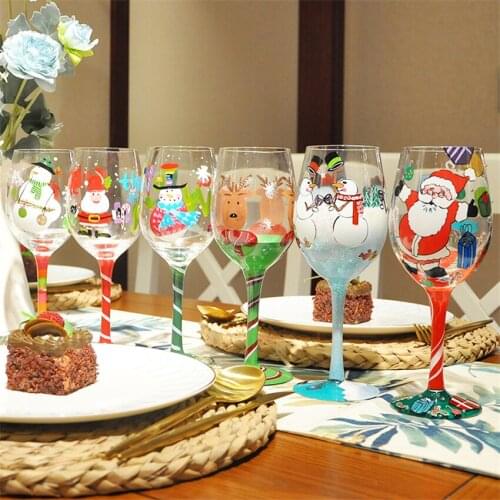 Europe Christmas Theme Hand Painted Wine Glass Cup Crystal Goblet Creative Christmas Gifts Home Bar Hotel Party Drinking Ware