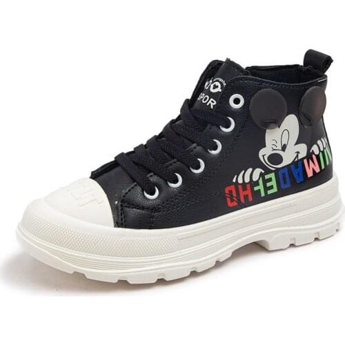 Disney children shoes spring and autumn new fashion Mickey anti-kick middle help boys and girls British Martin boots for kids