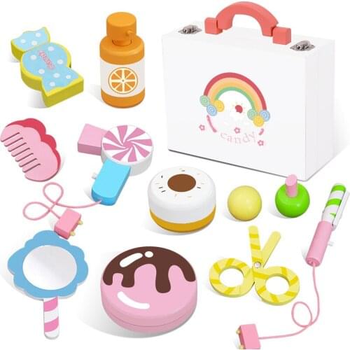 Childrens Wooden Simulation Cosmetics Set Portable Pretend Makeup Toys Girls Play House Eye Shadow Lipstick Kids Gift