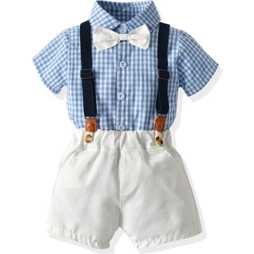 1 2 3 5 6 Years Children Clothing Toddler Boys Set Short Sleeve Shirt + White Shorts with Bow Belt 4 PCS Kids Costume