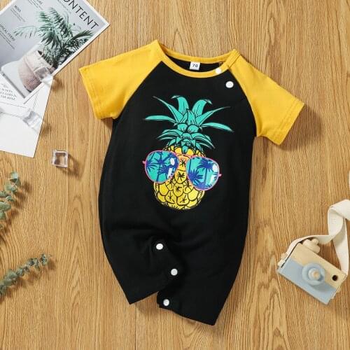 Infant black yellow jumper short-sleeved summer pineapple children climb a suit