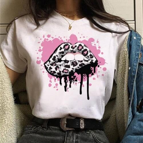 Pink Leopard Lips Print T Shirt Women T Shirt Female Fashion Summer Tee Shirt Harajuku Ullzang Tops Cute Ladies Graphic T-shirt