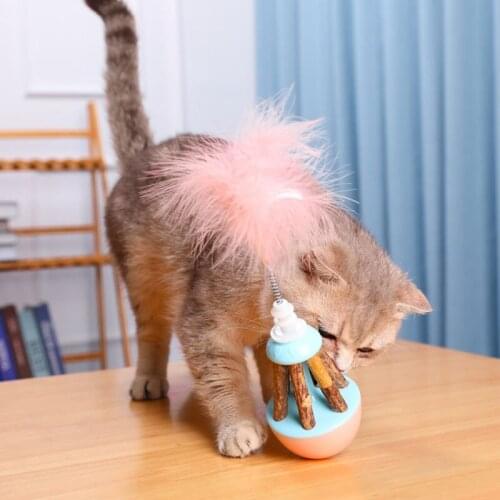 Tumbler Cat Toy Kitten Feather Teaser Toy Self-Weight Balance Chewing Toy Pet Supplies for Home Funny Cat Stick PI669
