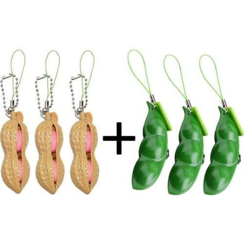 Fidget Toys Decompression Peanut Pea Toys Squishy Squeeze Beans Soybean Edamame Keychain Stress Releiver Adult Kids Toys Gift
