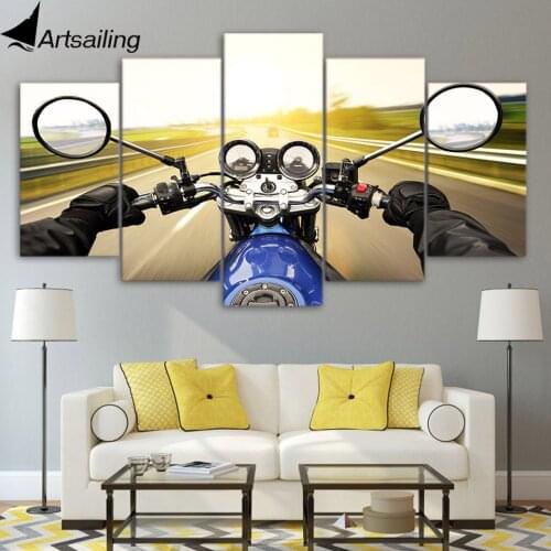 ArtSailing 5 piece canvas painting motorcycle driving posters and prints canvas painting for living room free shipping XA1898B
