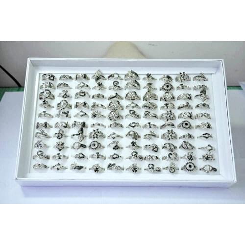 50Pcs Hot Sale Full Crystal Rhinestone Women Ring lot female anel Jewelry Lots Top quality LR4058