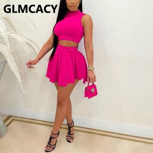 Two Piece Sweet Dress Suits Sleeveless Crop Top & Mini Skirt Set