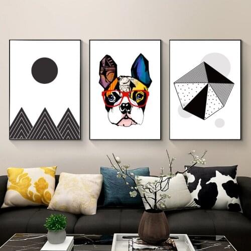Colorful sandy dog black and white geometric figure Posters And Prints Wall Art Canvas Painting Picture Nordic Home Decor