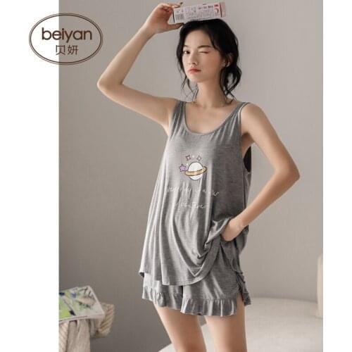 Summer Womens Sleeveless Pajamas Fashion Simple Girl Modal Homewear Loose Vest Set