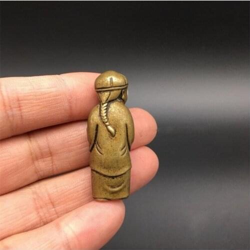 Copper Statue Collectable Chinese Brass Carved Mammon Boy Young Yuan Bao Moral Wealth Money Exquisite Small Statues