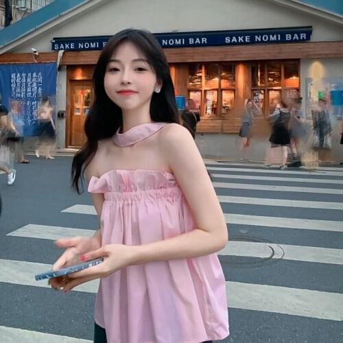 Blusas Mujer De Moda 2021 Vetement Femme Summer Sweet Beautiful Girl Pink Clothing for Women Korean Fashion Chiffon Solid 0909