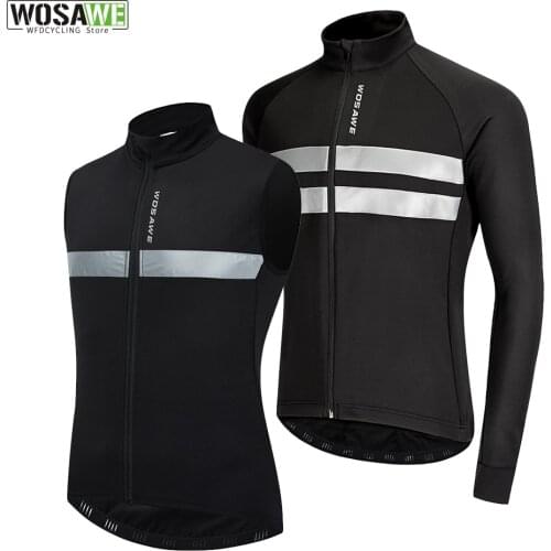 WOSAWE Mens Winter Cycling Jacket Fleece Thermal Bicycle Clothing Windproof Warm Up MTB Coat Mountain Bike Jersey Reflective