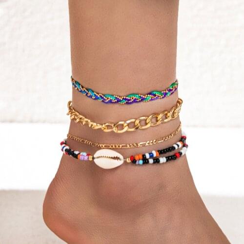 Meetvii Shell Pendant Anklets Set for Women Summer Beach Colorful Small Beads Anklet Bohemian Bracelets on Leg Jewelry