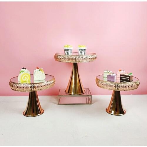 3pcs cake stand set mirror gold cupcake hollow-carved design party cake decoration