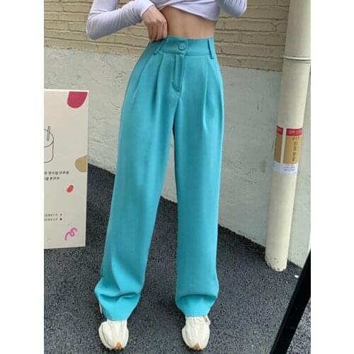 Real shot 2021 new high-waist suit pants loose straight and thin section drape mopping pants casual white wide-leg pants