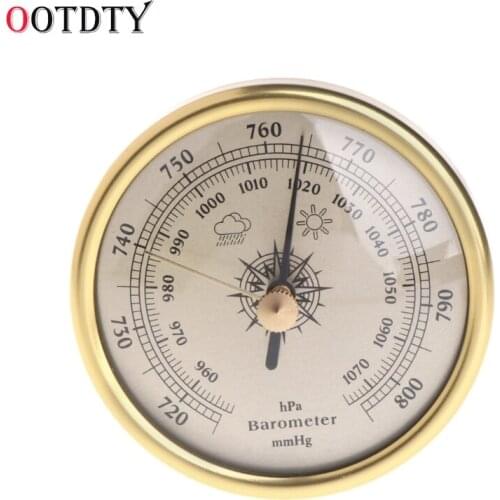 OOTDTY 72mm Wall Hanging Barometer 1070hPa Gold Color Round Dial Air Weather Station