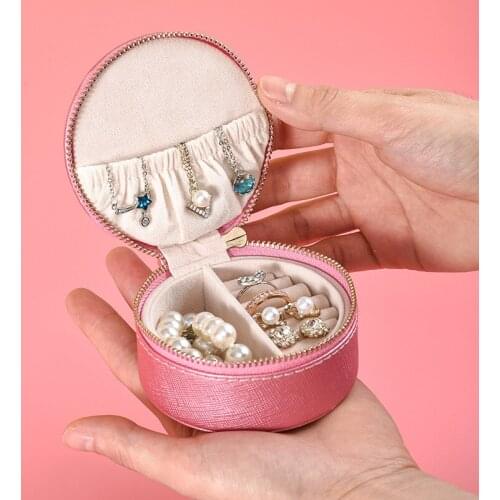 Creative Travel Mini Jewelry Bag New Round Zipper Jewelry Box Small Custom Jewelry Box Manufacturers Earrings Display