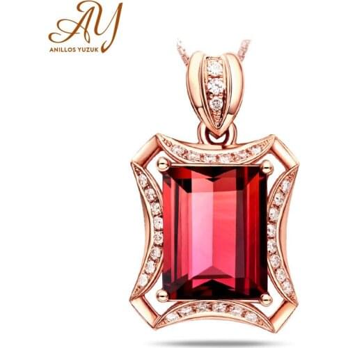 Anillos Yuzuk Fashion Rose Gold Square Pendant Necklace Women Wedding Engagement Red Crystal Zircon Necklace Party Jewelry Gift
