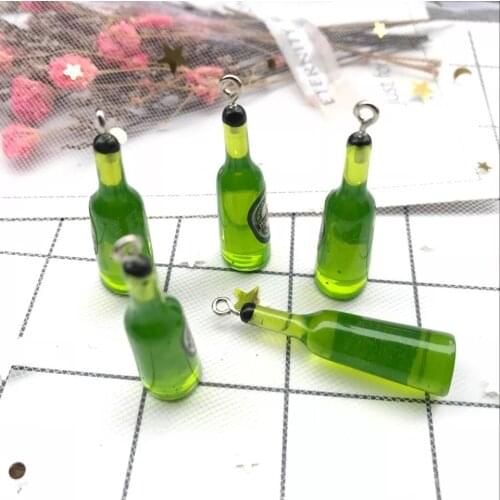 10pcs/pack Beer Bottle Resin Charms Craft Plastic Earring Charms Earring Keychain DIY Handmade Jewelry Making