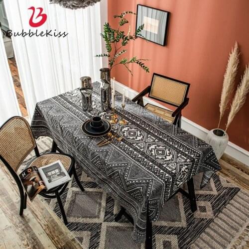 Bubble Kiss Tablecloth Nordic Black White Geometric Printing Cotton Linen Rectangular Anti-Fouling Home Decoration Table Cover