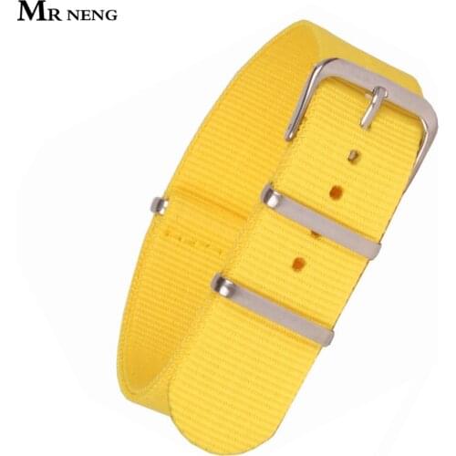 MR NENG Yellow Watch Band Classic 18 20mm Army Military nato fabric Nylon Watch watchbands Woven Straps Bands Buckle belt 20mm