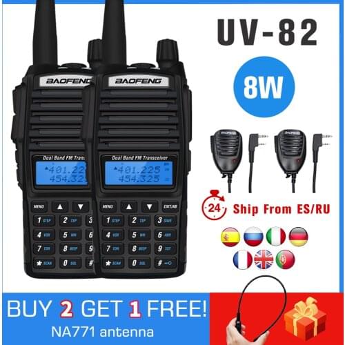 RU ES Stock 8W Baofeng UV-82 High Power Walkie Talkie UV82 Dual Band Two Way Radio 10KM UV 82 Double PTT Portable Amateur Radio