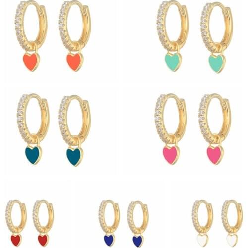 Aide 925 Sterling Silver Earrings Heart-shaped Huggies Earrings Color Dropping Oil Hoop Earrings For Anniversary Gifts kolczyki